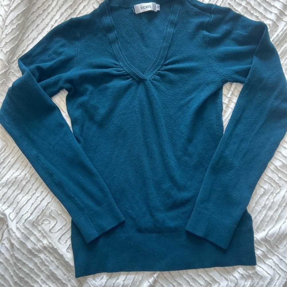 Ricki's Teal V-Neck Women's Sweater